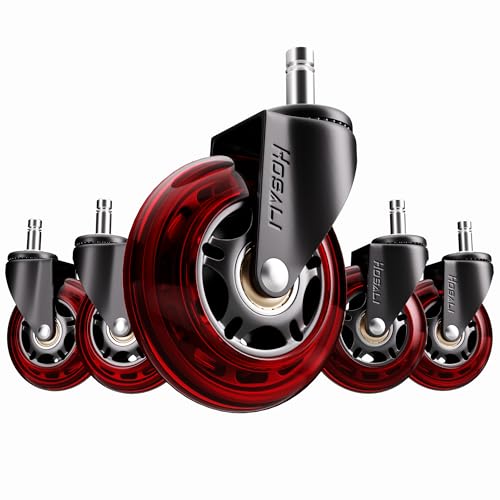 HOSALI Office Chair Casters, 3 Inch Wheels for Office Chair, 11x22mm Rubber Caster Replacement Wheel Safe for All Floors Including Hardwood & Carpet, Set of 5, Red - style: Red