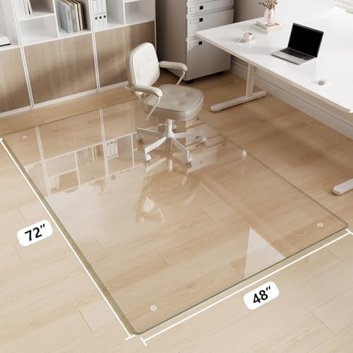 Glass Chair Mat 48" x 72" Tempered Glass Office Chair Mat - color: Transparent, size: 72" x 48"