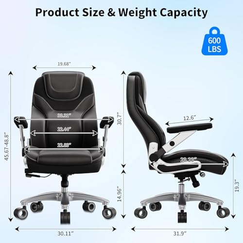 Big and Tall Office Chair with 5D Arms, Fabric & PU Leather Heavy Duty Desk Chair, Adjustable Lumbar Support & Height, Tilt Function, High Back Ergonomic Executive Computer Chair - color: Black