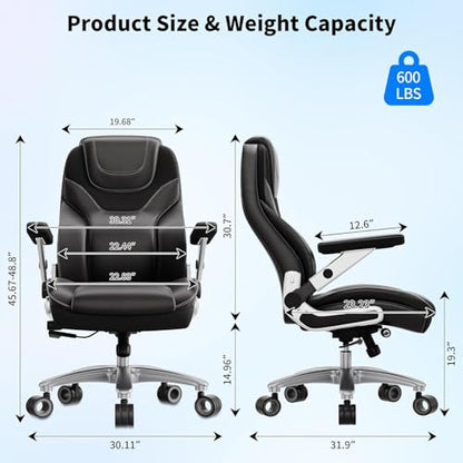 Big and Tall Office Chair with 5D Arms, Fabric & PU Leather Heavy Duty Desk Chair, Adjustable Lumbar Support & Height, Tilt Function, High Back Ergonomic Executive Computer Chair - color: Black
