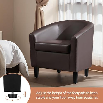 Yaheetech Accent Chairs, Faux Leather Barrel Armchairs Espresso - color: Espresso, size: 25.5"D x 27.5"W x 28"H