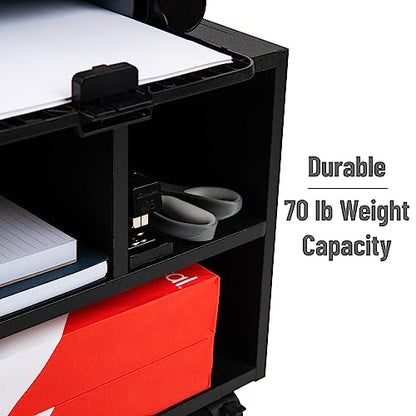 Mind Reader Rolling Printer Cart, Utility Cart, Printer Stand, Under Desk Storage, Office, MDF, 16" L x 12" W x 13.75" H, Black - size: 4-Shelves
