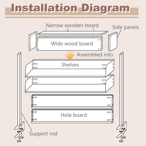 Clamp On Desk Organizer Shelf,Desk Extender Pegboard,White,23.6in | Computer Desk Accessories for Office,Desktop Bookshelf Storage Shelves for Desk, Desktop Shelving System - size: 60cm