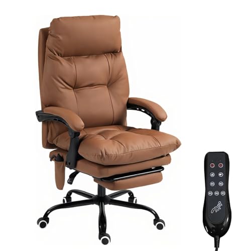 Massage Office Chair with Footrest 155° Recline High Back Office Chair with Footrest & 6-Point Vibration, Comfy Computer Chair for Study & Working - color: 03brown
