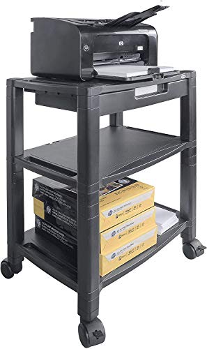 Kantek Height-Adjustable Deskside Printer Cart, Plastic, 3 Shelves, 1 Drawer, 60 lb Capacity, 20" x 13.25" x 24.5", Black - size: 20-Inch Extra Wide, style: 3-Shelf