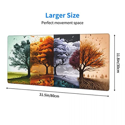 Desk Pad,Office Desk Mat 31.5"×11.8" Large Gaming Mouse Pad,Durable Extended Computer Mouse Pad,Waterproof Thick Big Mouse Pads with Non-Slip Rubber Base Office Home Four Seasons Tree - color: Xl01-01 Four Seasons Tree, size: 31.5 x 11.8 in