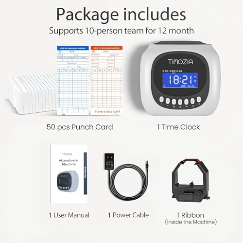 Time Clocks for Employees Small Business, Auto-Align Time Clock, 6 Punches per Day Time Machine | Clock in Machine for Employees with 50 Time Cards and 1 Ink Ribbon (Inside) - color: White With 50 Cards