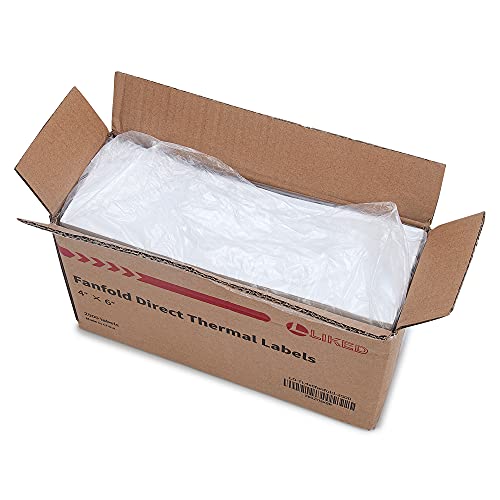 L LIKED 2500 4x6 Thermal Labels Fanfold, Direct Thermal Shipping Labels - Perforated and Strong Adhesive - size: 2500 Labels