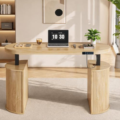 Electric Standing Desk, Sit Stand Up Desk, Adjustable Height Executive Desk - color: Natural-55"