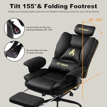 Symino Ergonomic Gaming Chair with Footrest & 155° Recline - color: Black