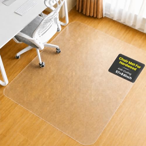 Office Chair Mat for Hardwood Floor, 57" x 84" Extra Large Clear Frosted PVC Floor Protector, Heavy Duty Chair Mat for Rolling Chairs, Wood and Tile Floors, Home Office - size: 57 × 84 in