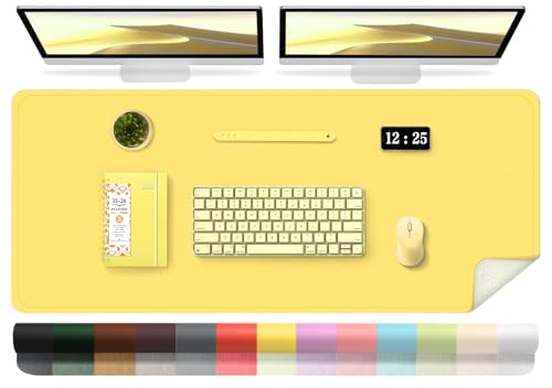 Leather Desk Pad Protector, 47.2'' x 23.6'', Suede Base Sewing Desk Blotter, Non-Slip Office Mat, Waterproof Writing Pad - Yellow - color: Yellow, size: 47.2'' x 23.6''