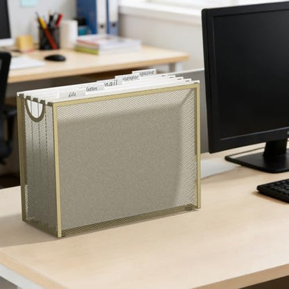 Sinboun Hanging File Organizer Includes 5 Hanging Folders for Office, Gold - color: Gold