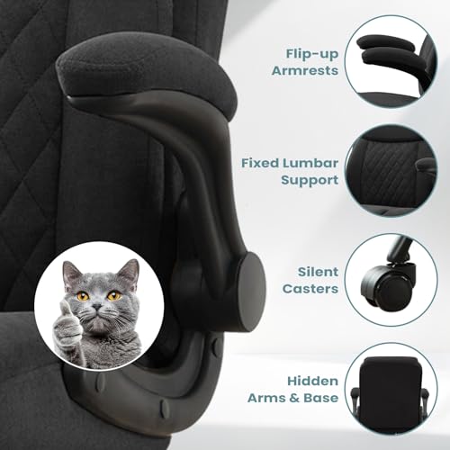 MAHOMICO Drafting Chair for Standing Desk – Tall Office Chair with Adjustable Height & Foot Ring, Flip-Up Arms, Lumbar Support – Comfortable Fabric Seat, Ideal Home Desk Chair - color: Black