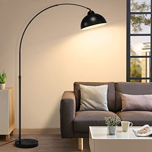 Arc Floor Lamp, Black Industrial Adjustable Over the Couch Stand Up Light | Metal Hanging Dome Shade, Modern Marble Base Farmhouse Tall Task/Reading Standing Lamp for Living Room Bedroom Office - color: Black