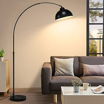Arc Floor Lamp, Black Industrial Adjustable Over the Couch Stand Up Light | Metal Hanging Dome Shade, Modern Marble Base Farmhouse Tall Task/Reading Standing Lamp for Living Room Bedroom Office - color: Black