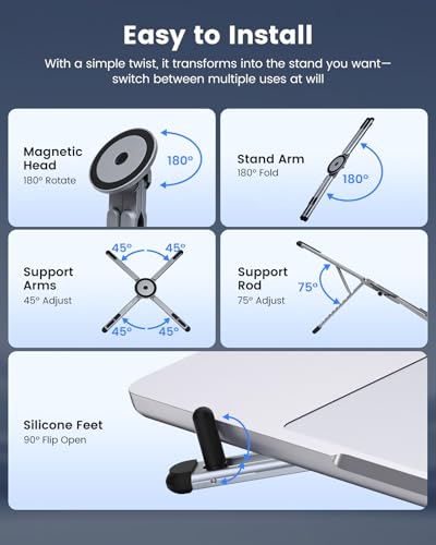 LENTION Laptop Stand, Magnetic Foldable 8-Level Adjustable MagSafe Riser