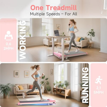 Incline Walking Pad, 3.5HP Foldable Portable Treadmill with Handle Bars, Ultra Quiet ≤40dB Under Desk Treadmills for Home Office, 330LB Capacity, Wide Running Belt, LED Display & Remote Control - color: Bright Pink