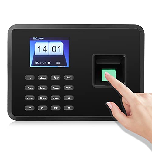 Sonew Attendance Machine, 2.4in Attendance Machine Fingerprint Biometric TFT Colou, Time Clock for Employees Small Business(US-Black)