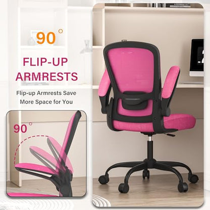 Mimoglad Ergonomic Office Chair - Desk Chair with Flip-up Armrests & 135° Recline, Adjustable Lumbar Support - Space-Saving Task Chair for Business/Team Office & Home (Modern, Rose-Carmine) - color: Rose-carmine