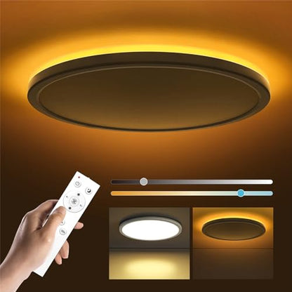 Matane 12in LED Flush Mount Ceiling Light Fixture with Remote Control, Nightlight 2000K Warm, 3000K-6500K Adjustable, Wired Low Profile Ceiling Lights for Bedroom, Kitchen, Living Room, White - color: White, size: 12 Inch