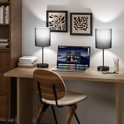 17.6" Black Touch Lamps for Bedroom Set of 2 - Dimmable, USB C+A, AC Outlet | Large 17.6" Tall Lamp, 3-Way Dimming, 5000K Daylight Bulbs, Black Lampshade Black Base, for Living Room, Boys, Men, Girls - color: Black