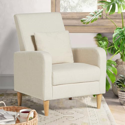 COLAMY Sherpa Accent Living Room Chair, Upholstered Fabric Armchair Reading Side Chair, Single Sofa with Wood Legs and Back Pillow,Cream - color: Cream, size: Set of 1