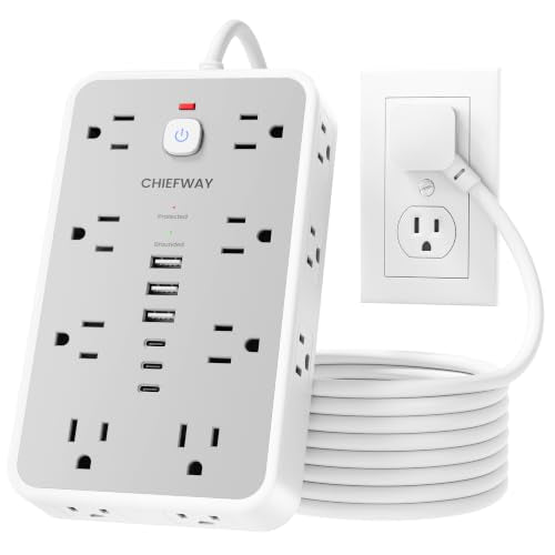 20 FT Surge Protector Power Strip with 6 USB, 16 Outlets, 2400J - color: White / Gray, size: 20 FT
