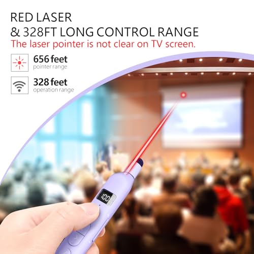 N21 Bluetooth Presentation Clicker for PowerPoint with Retractable Pointer | ①Laser Pointer②Telescopic touch pen③Countdown timer, vibration alert ④Customizable Button ⑤Rechargeable;battery level display - color: Purple - Red Pointer
