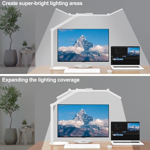 Micomlan Led Desk Lamp with Atmosphere Lighting, Rotatable Tall Architect Desk Lamp for Home Office with Swing Arm, 24W Bright Auto Dimming Adjustable Computer Light with Base for Table - color: White