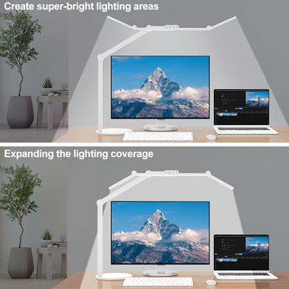 Micomlan Led Desk Lamp with Atmosphere Lighting, Rotatable Tall Architect Desk Lamp for Home Office with Swing Arm, 24W Bright Auto Dimming Adjustable Computer Light with Base for Table - color: White