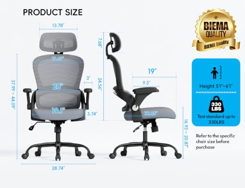 TRALT Office Chair - Ergonomic Desk Chair with Headrest Support for Adults | Home Office Desk Chair with Lumbar Support - Ergonomic Mesh Chairs 330 lb Wide Seat with Lumber Comfy Desk Chair(Black Grey) - color: Black Grey