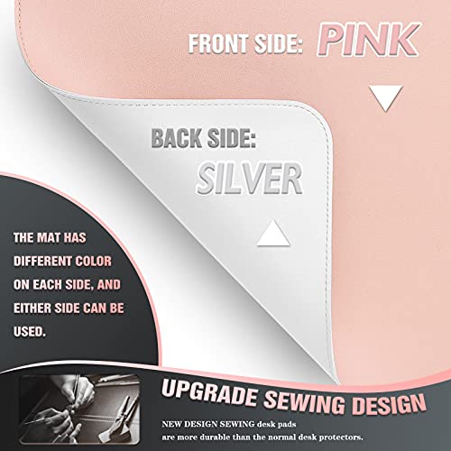 K KNODEL Large Sewing Leather Desk Mat, Desk Pad (Pink, 31.5" x 15.7") - color: Pink/Silver, size: 31.5" x 15.7"