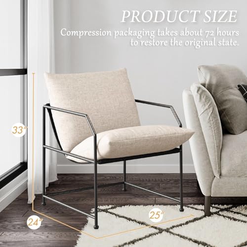 Accent Chair Living Room Chairs Accent Chairs Set of 2 Comfy Reading Chair for Bedroom Upholstered Lounge Chair Mid Century Modern Arm Chair Side Sofa Chair Armchair Waiting Room Chairs(Cream, 2) - color: Cream