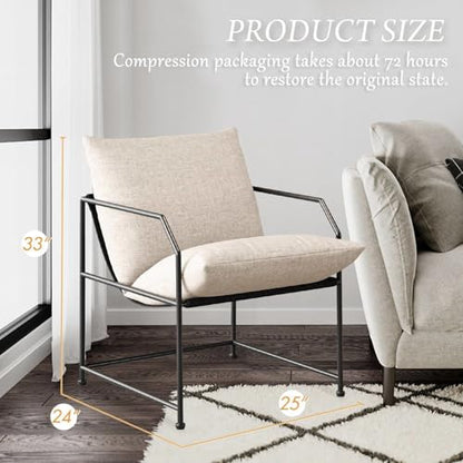 Accent Chair Living Room Chairs Accent Chairs Set of 2 Comfy Reading Chair for Bedroom Upholstered Lounge Chair Mid Century Modern Arm Chair Side Sofa Chair Armchair Waiting Room Chairs(Cream, 2) - color: Cream