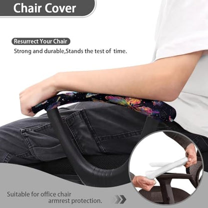 2 Piece Office Chair Arm Covers, Butterfly Print Chair Armrest Covers, Removable Stretchy Armrest Cover for Desk Computer Chairs - color: Butterfly - Black