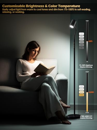 GLOWRIUM 17W LED Reading Floor Lamp with Remote, 67" Dimmable Standing Lamp | Dual-Side Reading Light & Mood Light, 4 Color Temps 7 Brightness, Touch & Remote Control, Adjustable Gooseneck, Task lamp - style: 2-in-1 Lamp (H2)