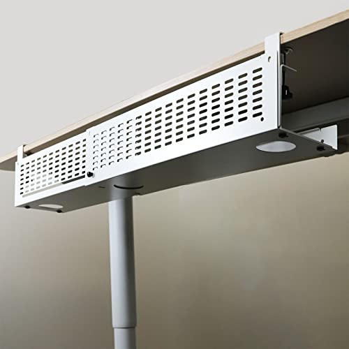 AEONS Under Desk Cable Management Tray Kit - Horizontal Adjustable up tp 41” Desk Organizer Removable C Clamp Mount Reversiable Computer Cord Raceway and Modesty Panel for Large Table, White/Beige - style: 41" White