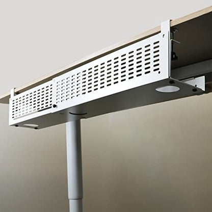 AEONS Under Desk Cable Management Tray Kit - Horizontal Adjustable up tp 41” Desk Organizer Removable C Clamp Mount Reversiable Computer Cord Raceway and Modesty Panel for Large Table, White/Beige - style: 41" White