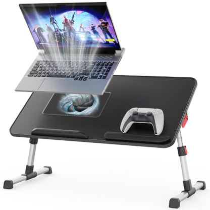 Laptop Desk for Bed with Cooling Fan, SAIJI Lap Desk Tray Table - color: Black