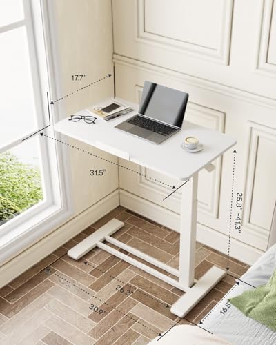 FLEXISPOT H7 PRO 90° Tiltable Mobile Overbed Table with Pneumatic Lift,32'' | Full foldable bedside table with adjustable desktop for laptop, Rolling Computer Cart and bed sofa.31.5" W x 17.7" D,White - color: White, size: 32x18