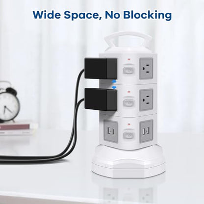 10-Outlet Power Strip USB C 20W Surge Protector | Retractable Extension Cord with 4 USB Ports | Desk Organizer Plug Outlet Extender | Charging Tower for Cell Phone, Computer, Electronic, Home, Office