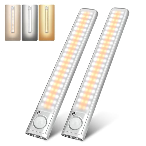 Under Cabinet Lighting, 80 LED Motion Sensor Light Indoor, Rechargeable Closet Light, 3 Color Temps Under Cabinet Lights, Wireless Dimmable Under Counter Lights For Kitchen, Pantry (2 Pack) - size: 9.05 inch 2 Packs 80 LED