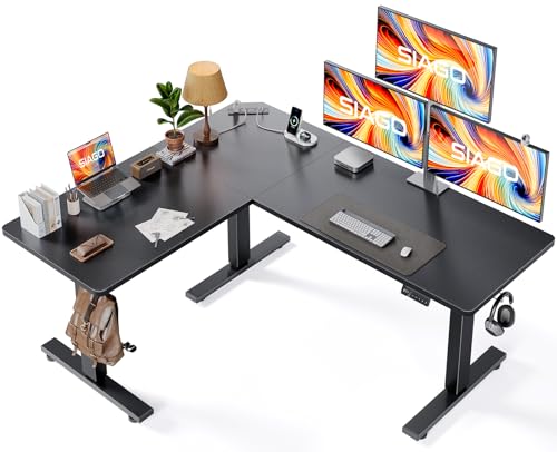 SIAGO L-Shaped Standing Desk - 63 x 55 Inch Adjustable Corner Standing Desk with Charging Station - L Shape Sit Stand Table with Memory Controller, Splice Board for Home Office | Adjustable L Shape Corner Computer Desk with Memory Controller, Splice Board