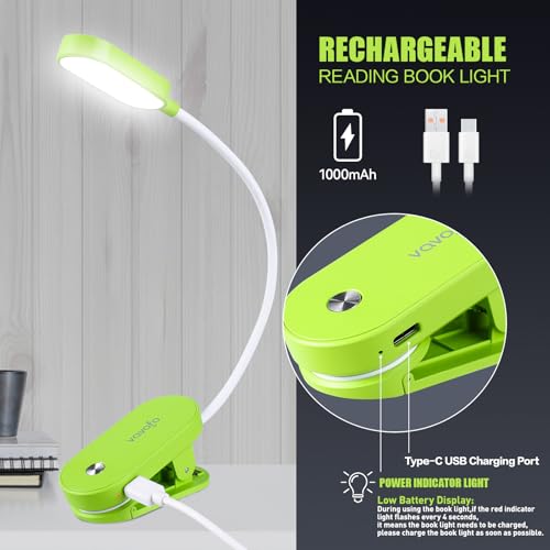VAVOFO Rechargeable Book Light, 14 LEDs Eye Care Clip On Amber Reading Light for Bookworms Reading in Bed with 9 Colors 9 Brightness (Green) - color: Green