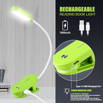 VAVOFO Rechargeable Book Light, 14 LEDs Eye Care Clip On Amber Reading Light for Bookworms Reading in Bed with 9 Colors 9 Brightness (Green) - color: Green