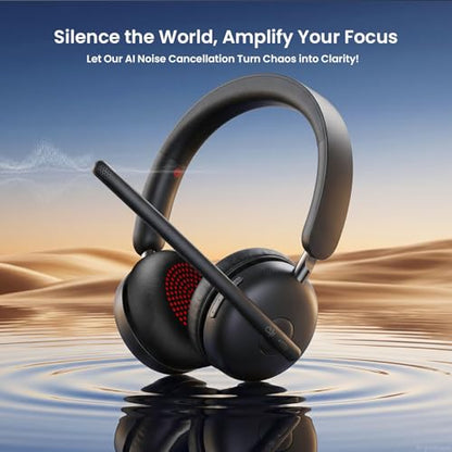 Wireless Headset with Mic for Work, One-Tap Mute & USB Dongle, Bluetooth 5.3 Headset, AI Noise Cancelling Mic, Wireless Headphones with Mic & 65H, Wireless Headset for PC/Teams/Computer/Laptop/Study