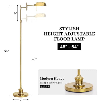 Bairth Gold Reading Floor Lamp, Dimmable Pharmacy Standing Lamp with Remote | 3 Color Temperature, Dimmable, 17W LED, Height Adjustable, 360°Swing Arm, for Living Room, Bedroom, Office, Craft & Sewing - color: Antique Brass