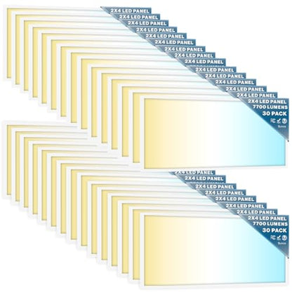 Sunco 30 Pack 2x4 LED Flat Panel Lights, 3CCT Selectable, 40-60W, Dimmable | 7700LM, Selectable Wattage 40W/50W/60W, 3CCT Options 4000K/5000K/6000K, 0-10V, Drop Ceiling Office Lighting Fixture
