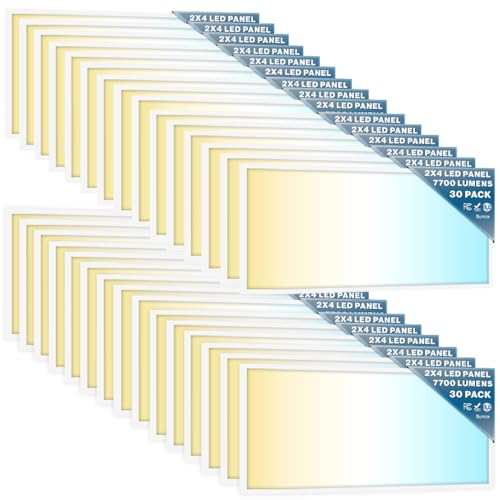 Sunco 30 Pack 2x4 LED Flat Panel Lights, 3CCT Selectable, 40-60W, Dimmable | 7700LM, Selectable Wattage 40W/50W/60W, 3CCT Options 4000K/5000K/6000K, 0-10V, Drop Ceiling Office Lighting Fixture